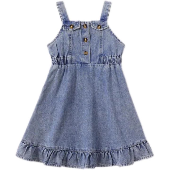 Plush-Basic Denim Frock - Sleeveless and Frills