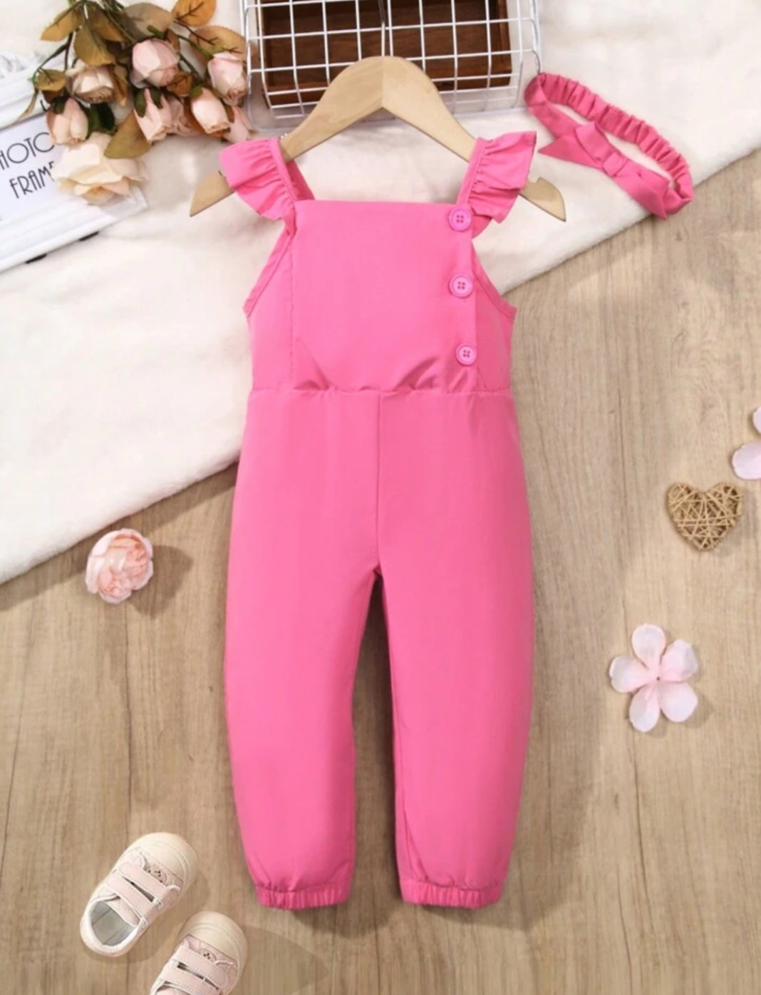 Plush-Dangree Romper - Pink with Buttons