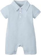 Plush-Polo Romper - Blue