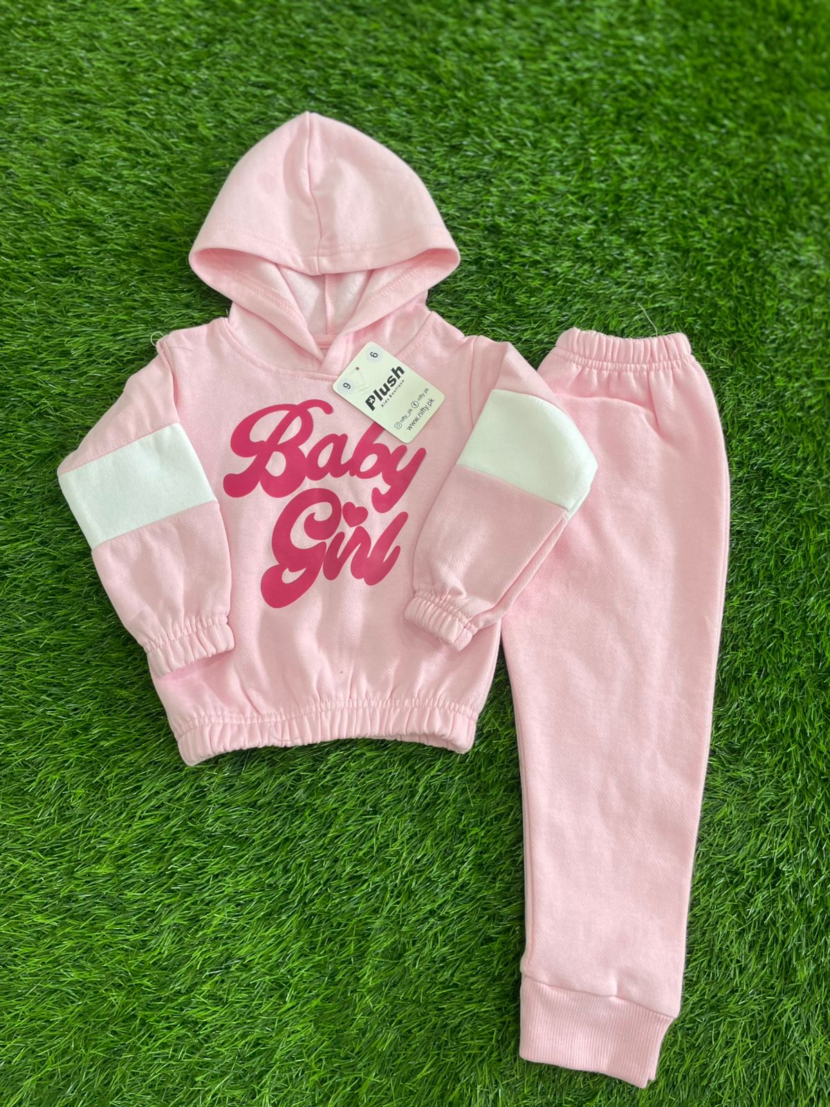 Plush Hoodied Fleece Shirt & Trouser - Baby in Pink contrast