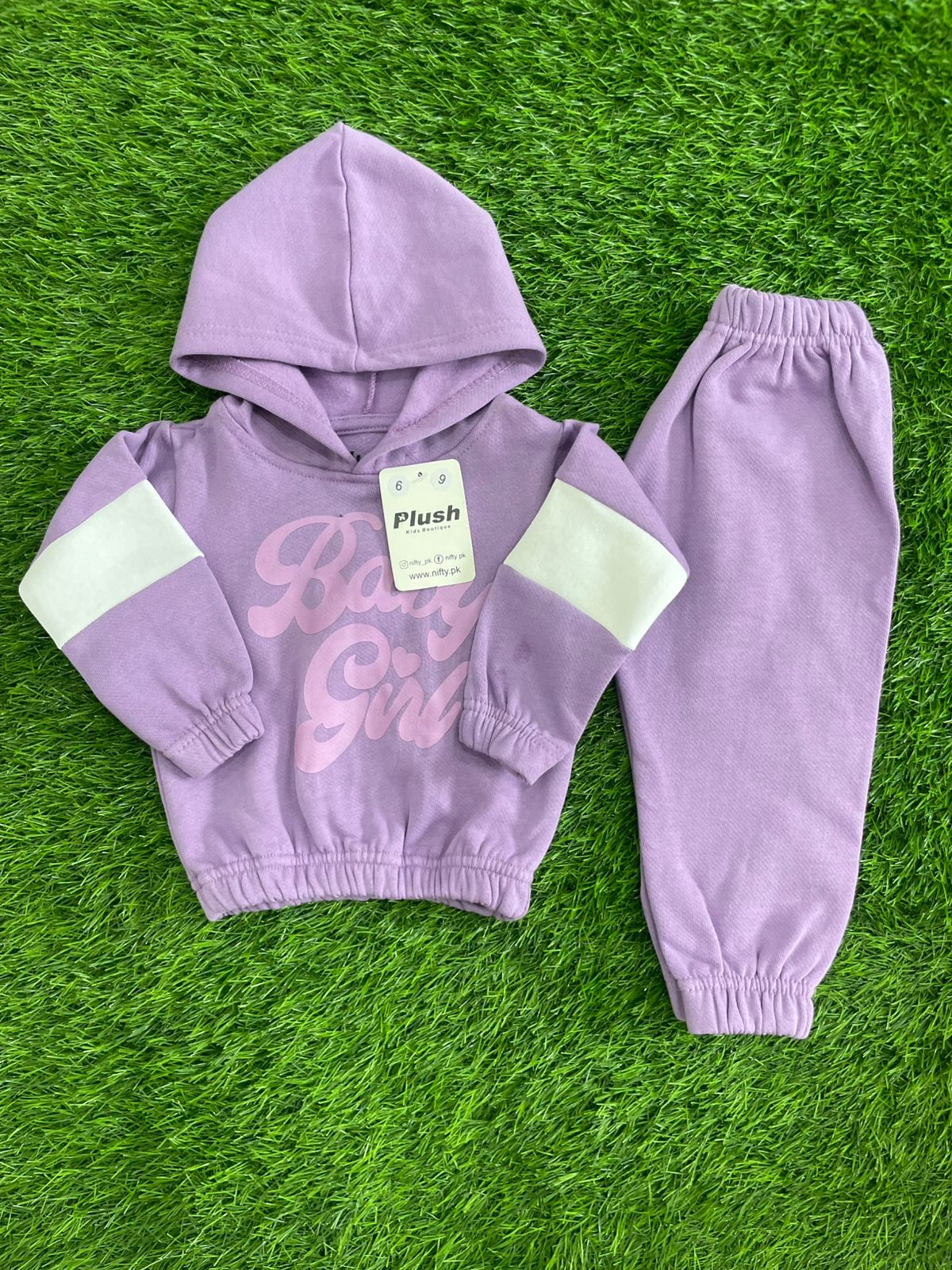 Plush  Hoodied Fleece Shirt & Trouser - Baby in Purple contrast