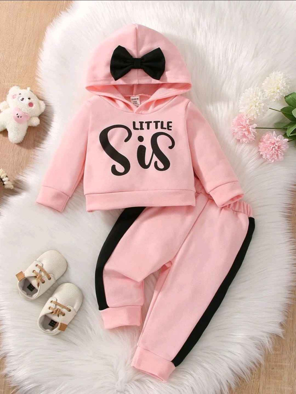Plush Hoodied Fleece Shirt & Trouser - Little Sis in Light Pink