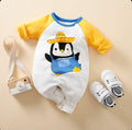 Plush-Printed Romper - Yellow Penguin Contrast