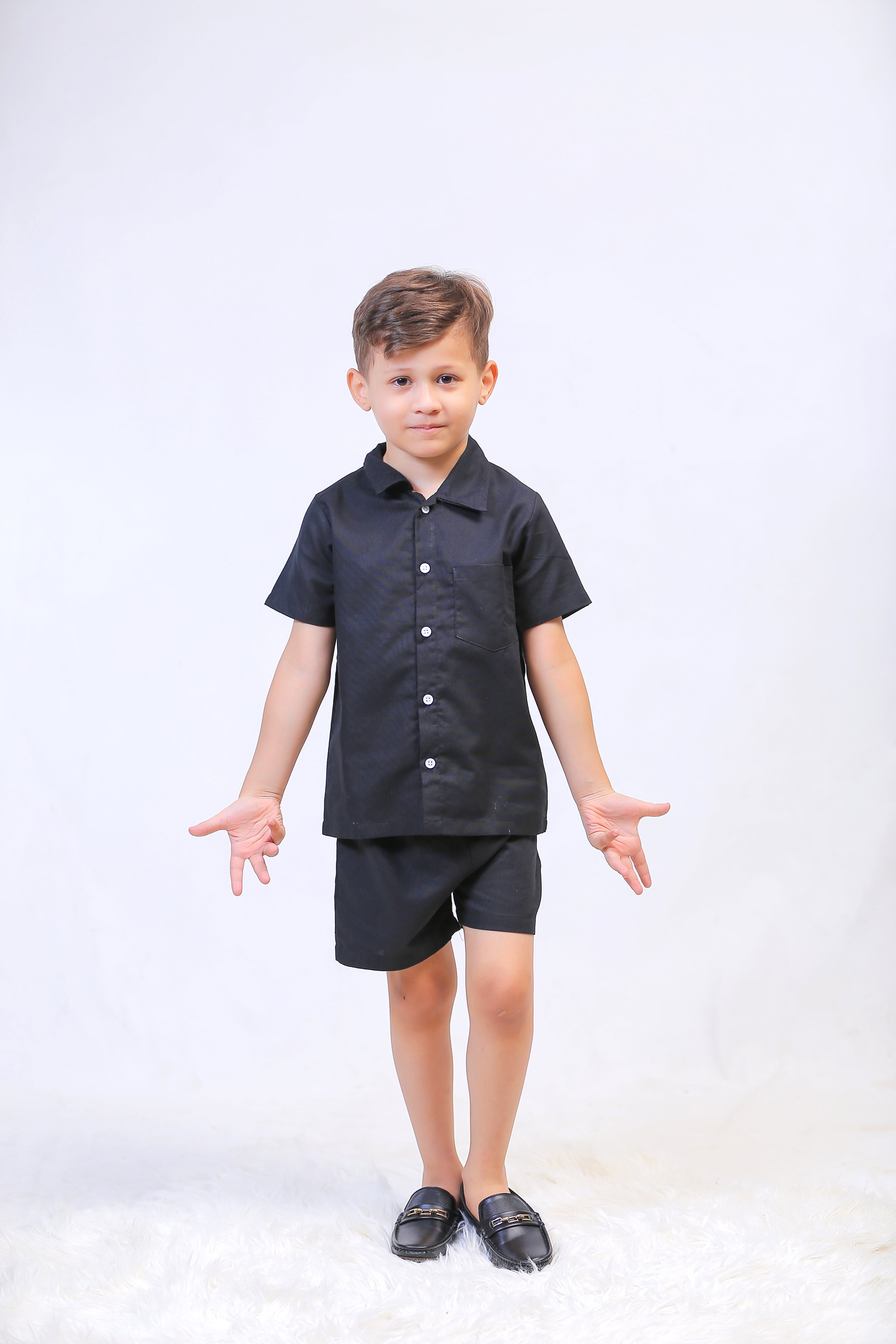 Plush-Boys Short and Shirt Set - Black