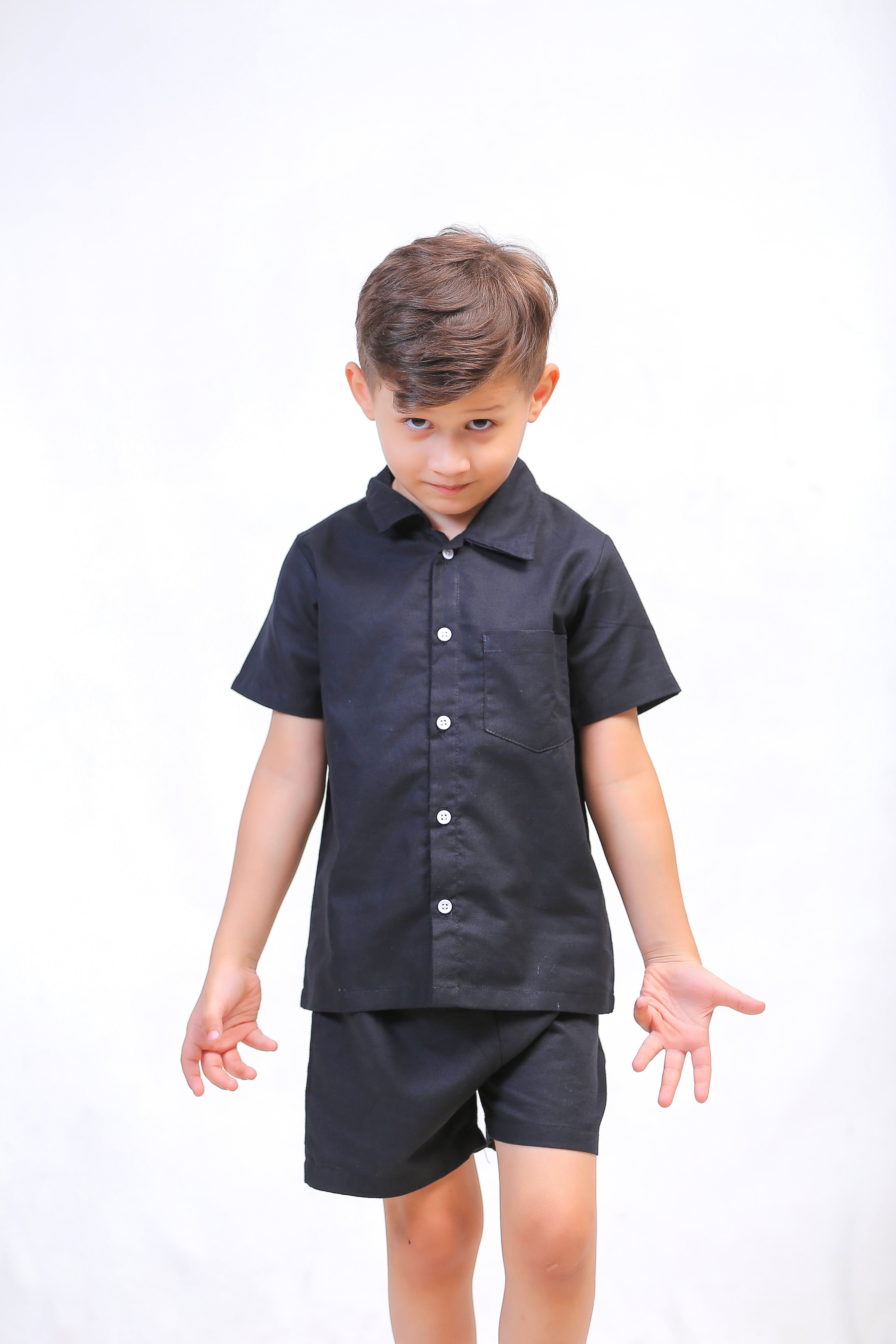 Plush-Boys Short and Shirt Set - Black