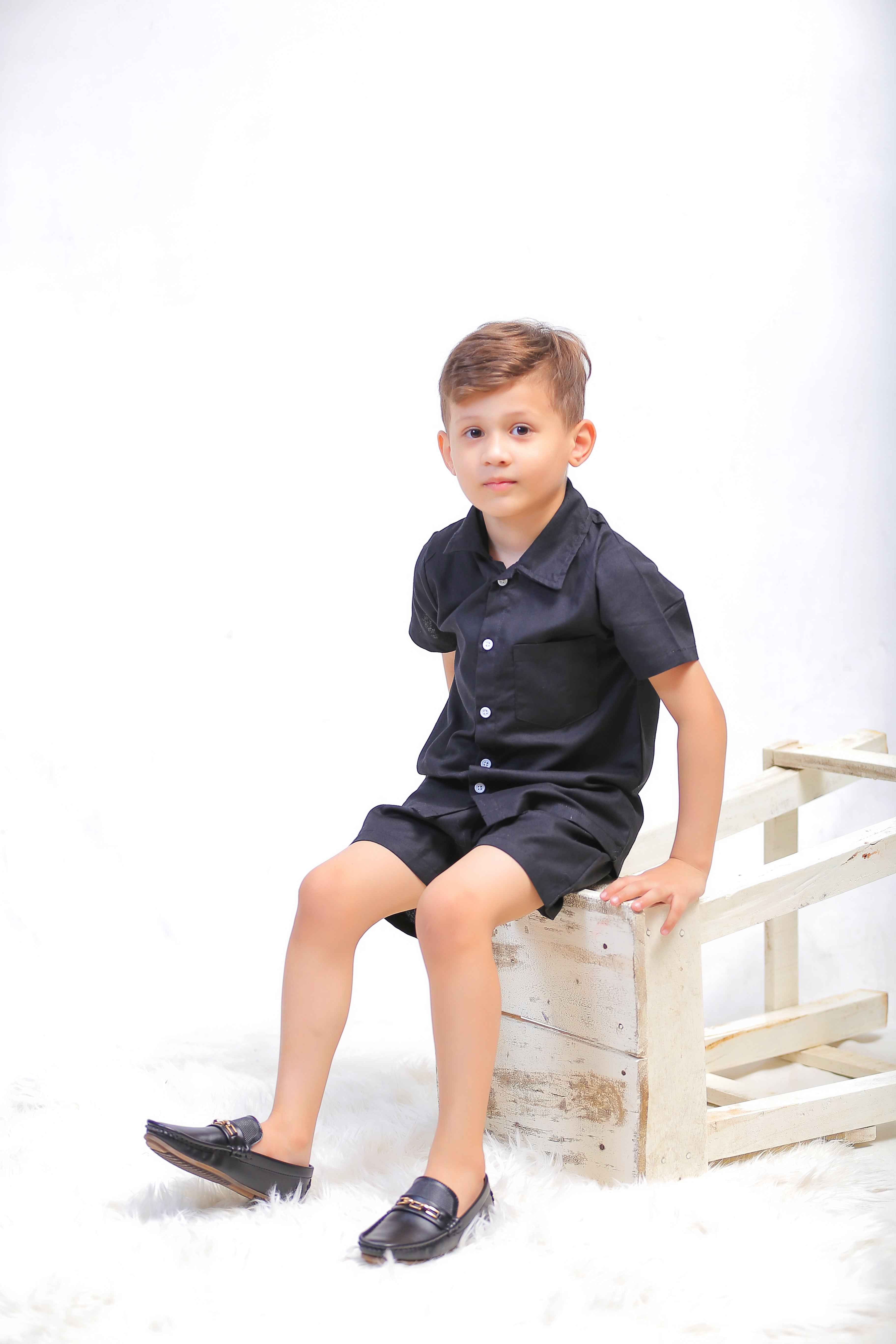 Plush-Boys Short and Shirt Set - Black