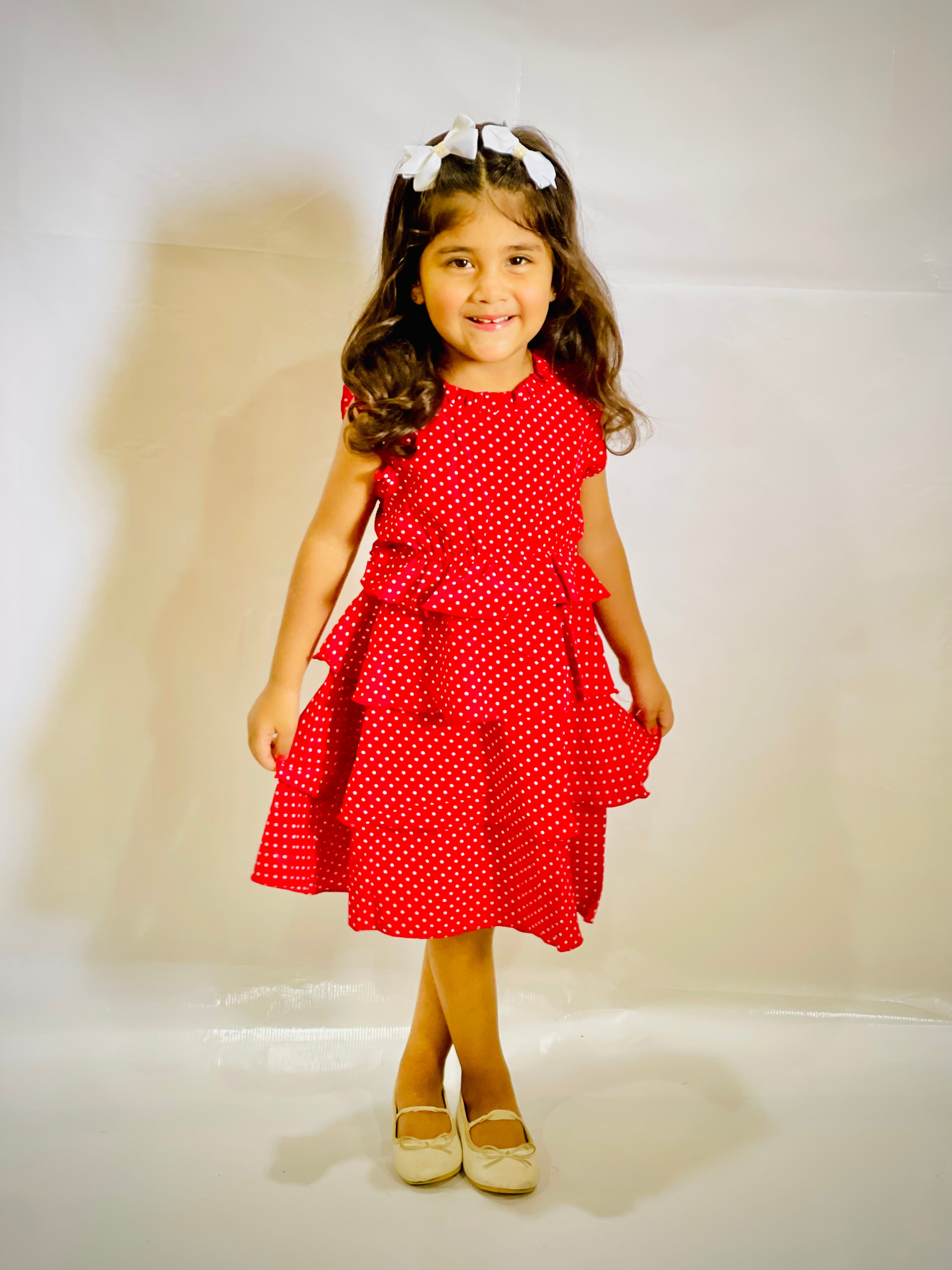 Riolio - Toddler Girl Polka Dot Ruffle Armhole Tiered Dress