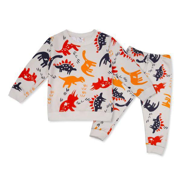 Fleece Shirt & Trouser - Dino World in White