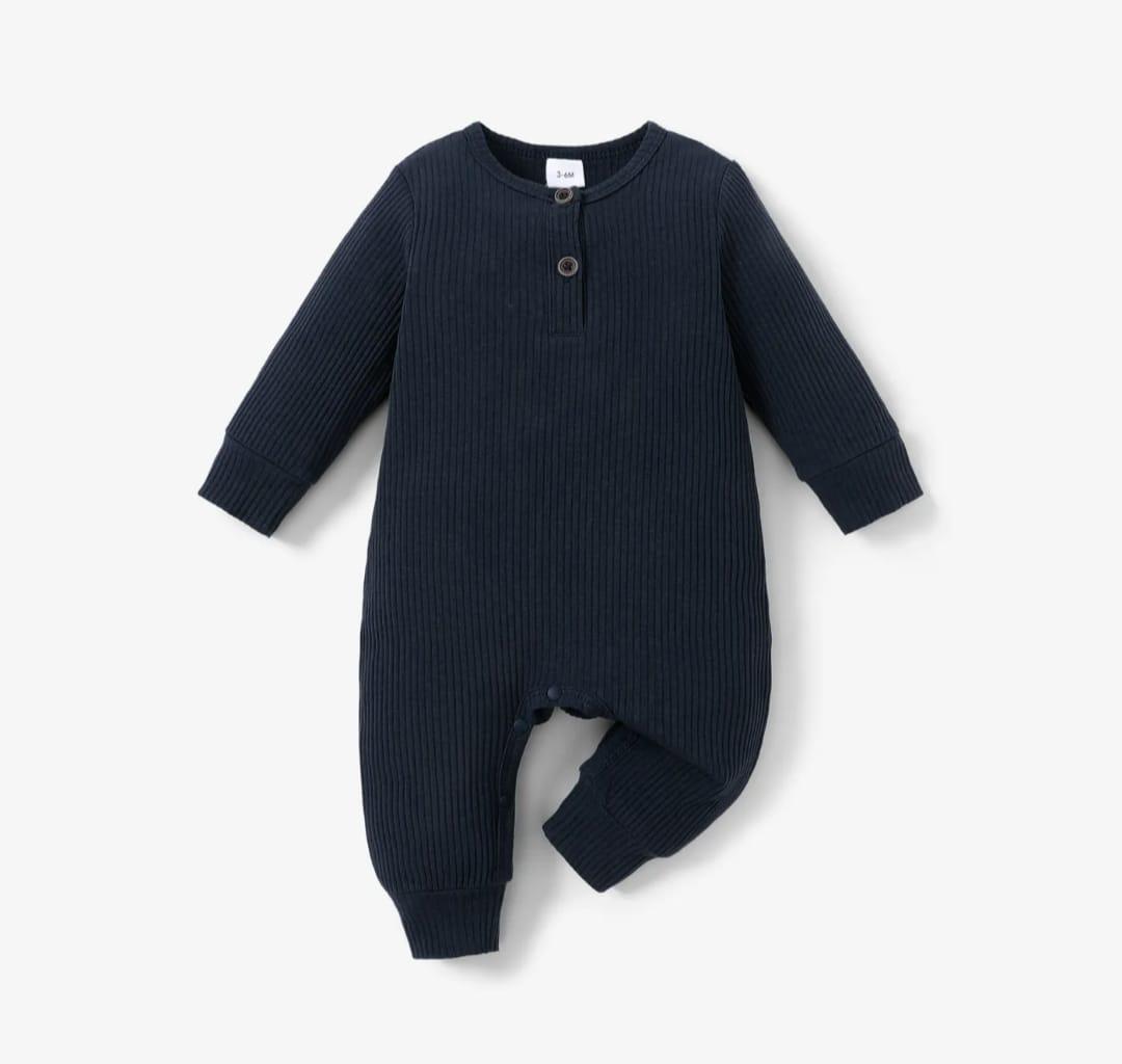 Plush Ribbed Knit Winter Romper - Midnight Blue