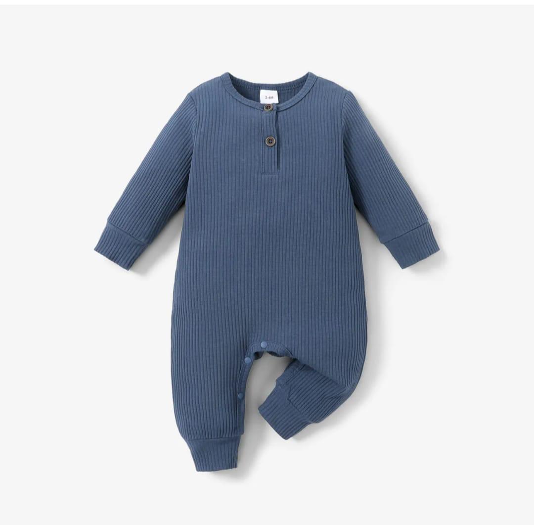 Plush Ribbed Knit Winter Romper - Persian Blue