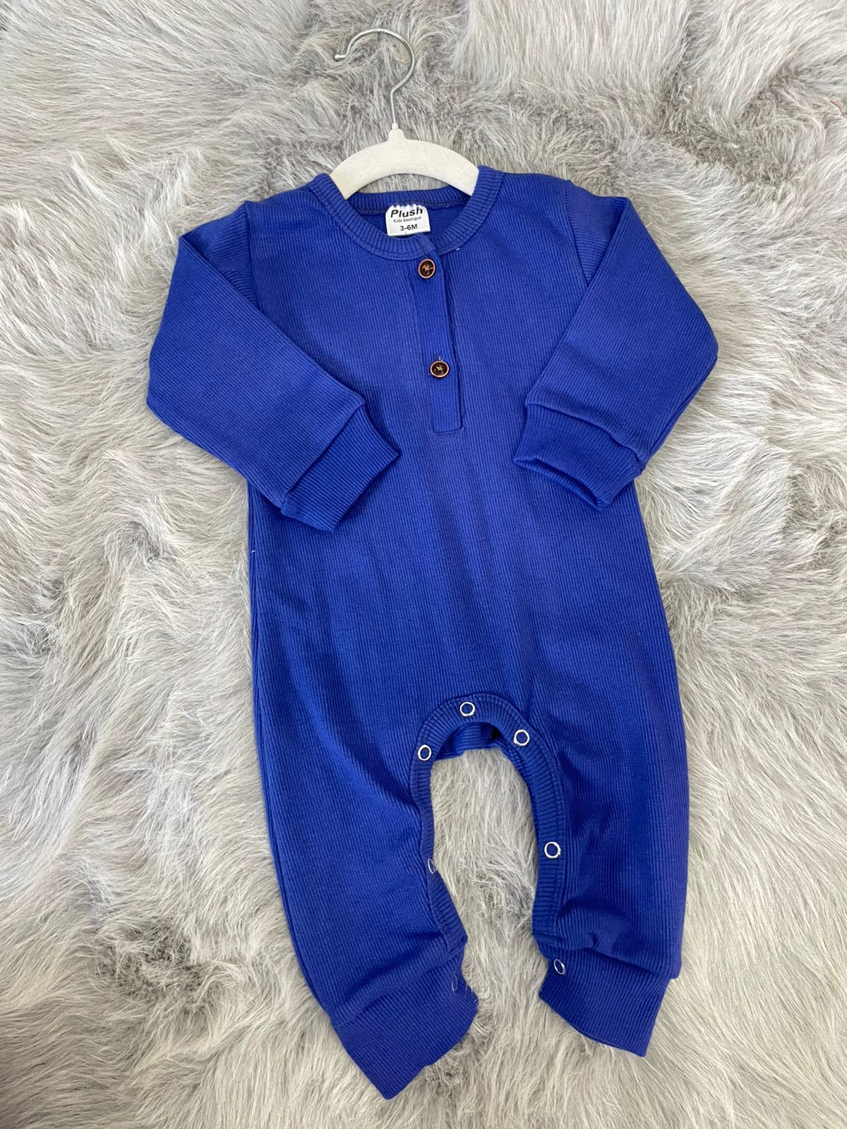 Plush-Ribbed Knit Winter Romper - Royal Blue