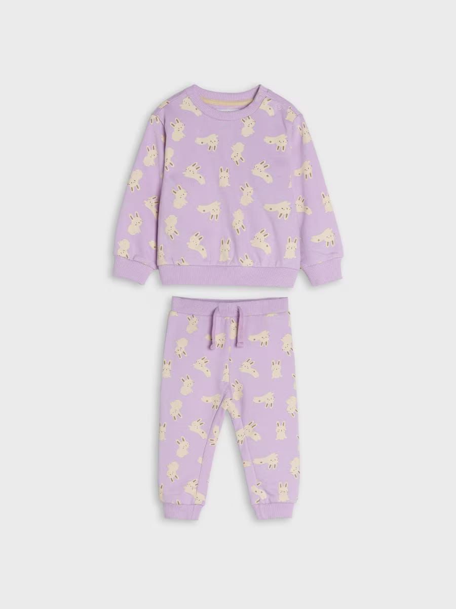SINSAY-Fleece Shirt & Trouser - Purple Bunnies
