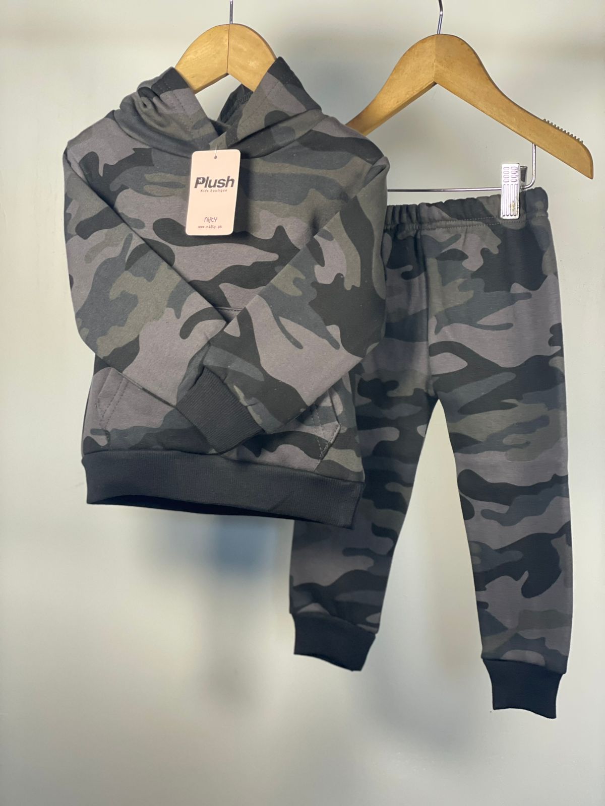 Plush - Hoodied Fleece Shirt & Trouser - Camouflage Black