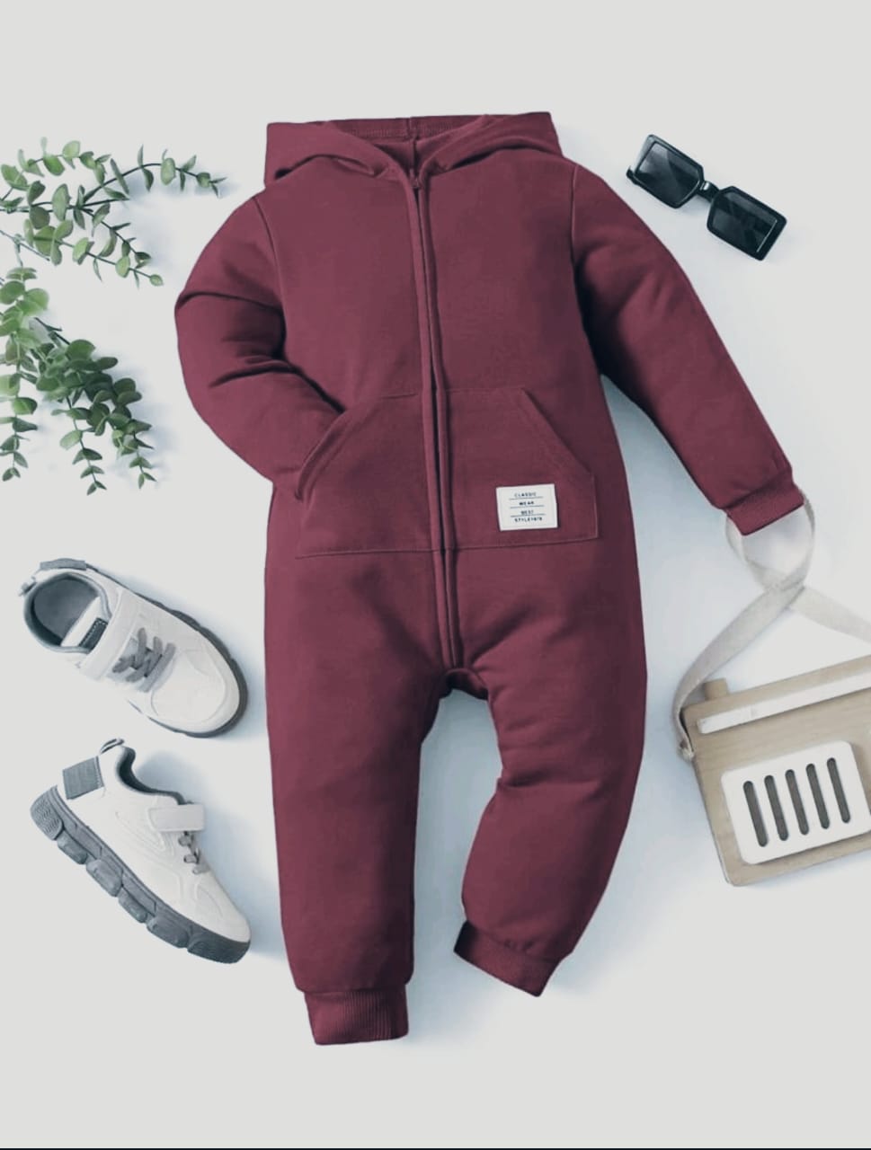 Plush-Hoodie Romper - Mauve Pink