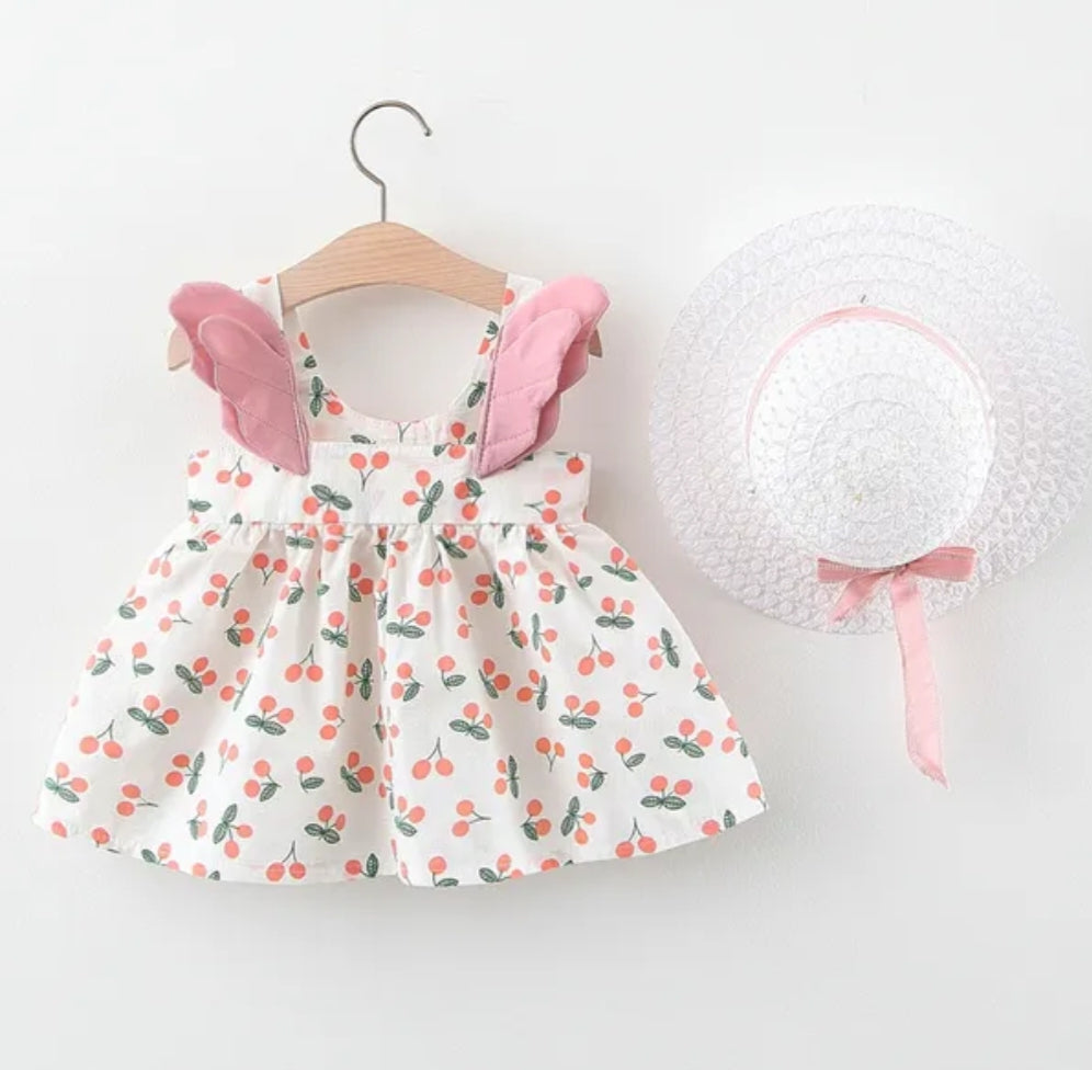 Baby Girl 2PCS ALL OVER PRINT SLEEVELESS DRESS WITH HAT