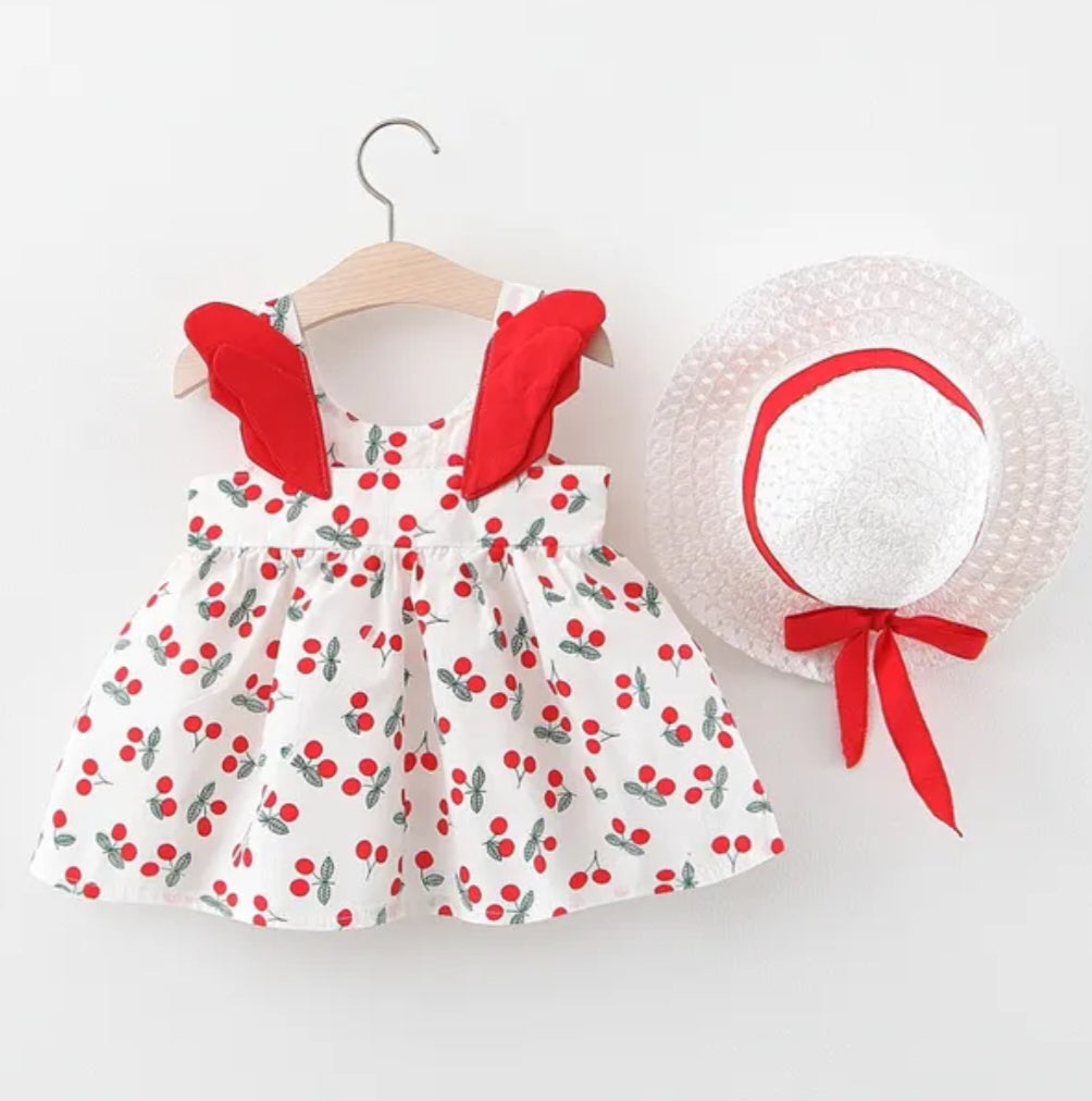 Baby Girl 2PCS ALL OVER PRINT SLEEVELESS DRESS WITH HAT