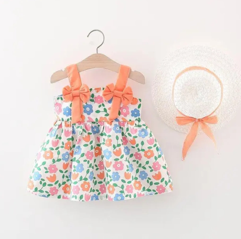 Baby Girl 2PCS ALL OVER PRINT SLEEVELESS DRESS WITH HAT