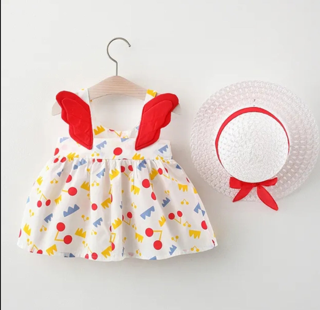 Baby Girl 2PCS ALL OVER PRINT SLEEVELESS DRESS WITH HAT