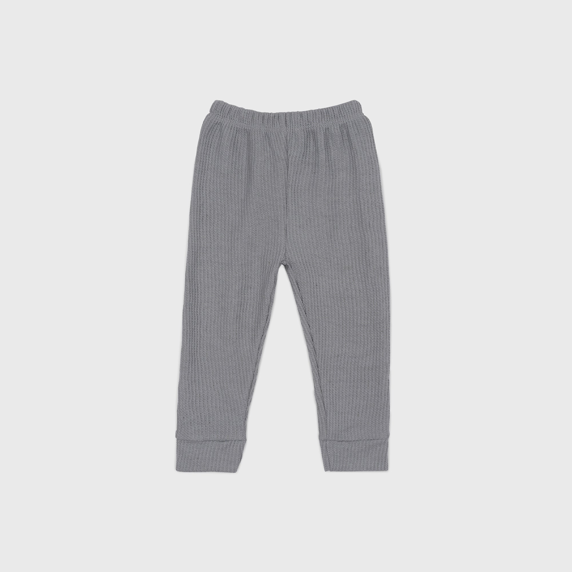 Plush-Waffle Textured Basic PJ Set-Grey