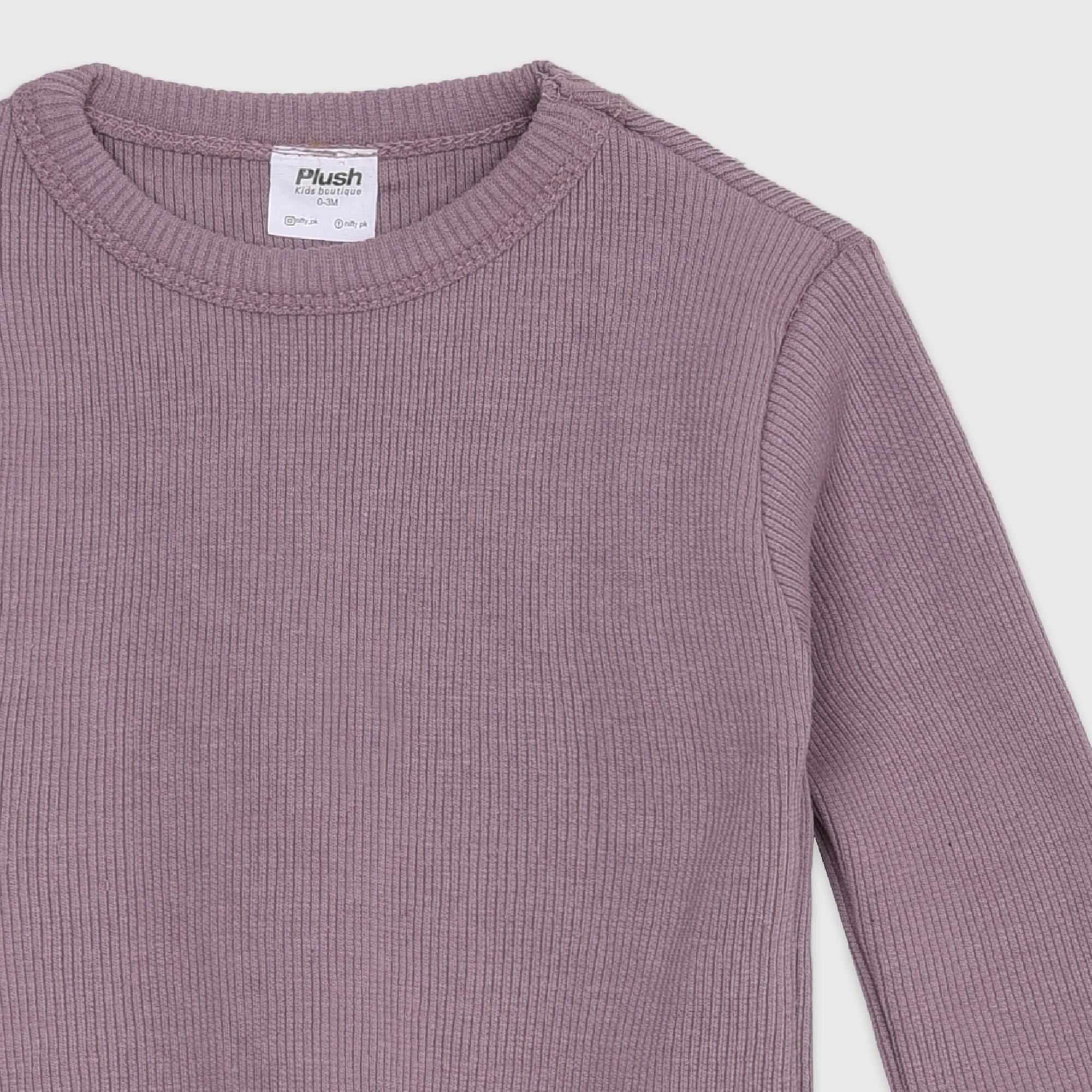 Plush Round Neck Style Ribbed Knit Sweat Set - Lilac Purple