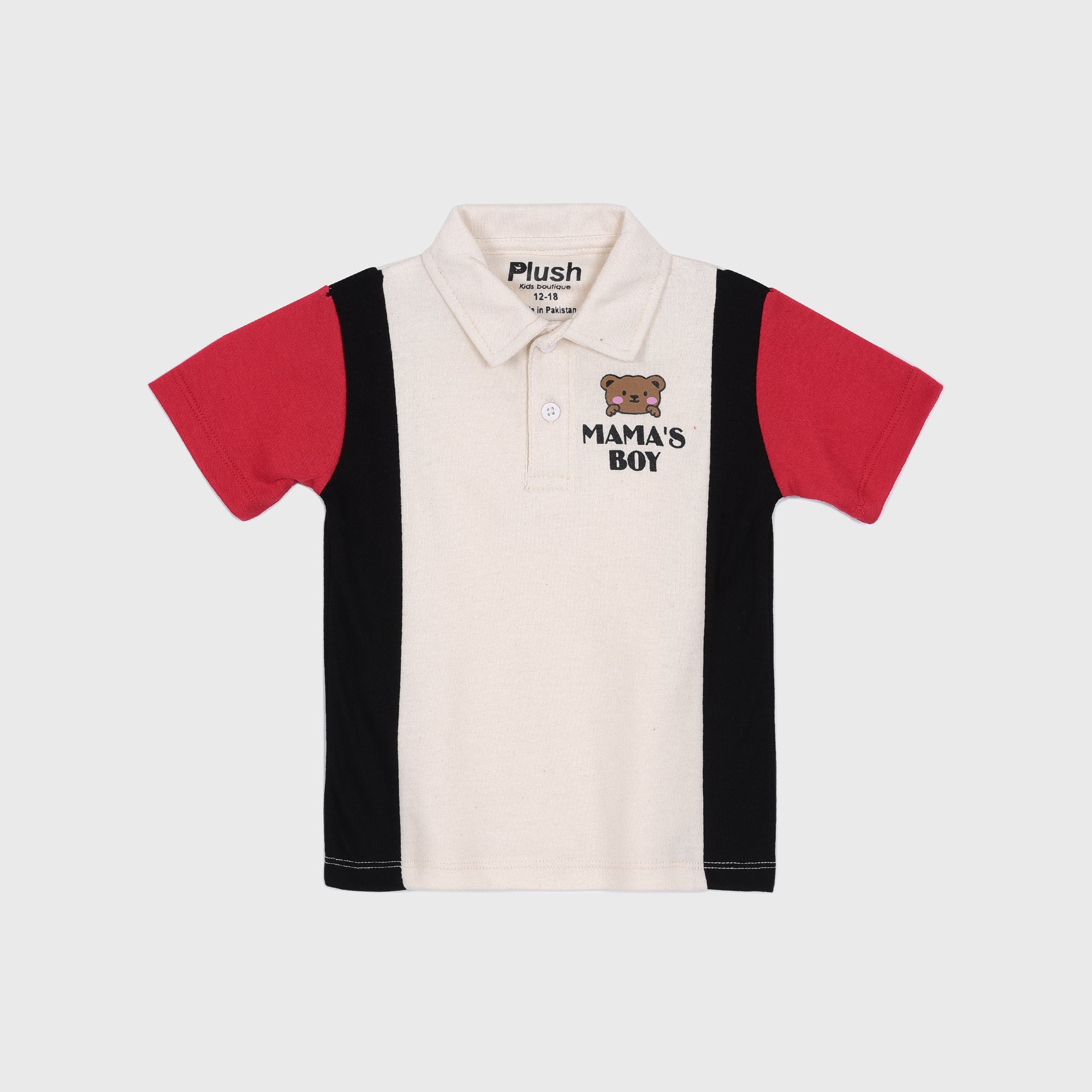 Plush-Baby Plaid Polo Shirt & Shorts-Black/Red/White