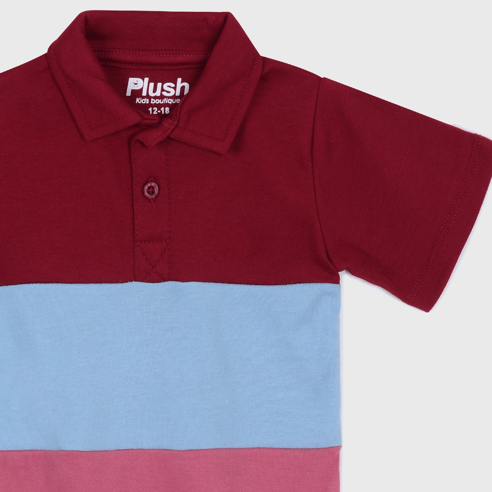 Plush-Baby Plaid Polo Shirt & Shorts-Red-Blue