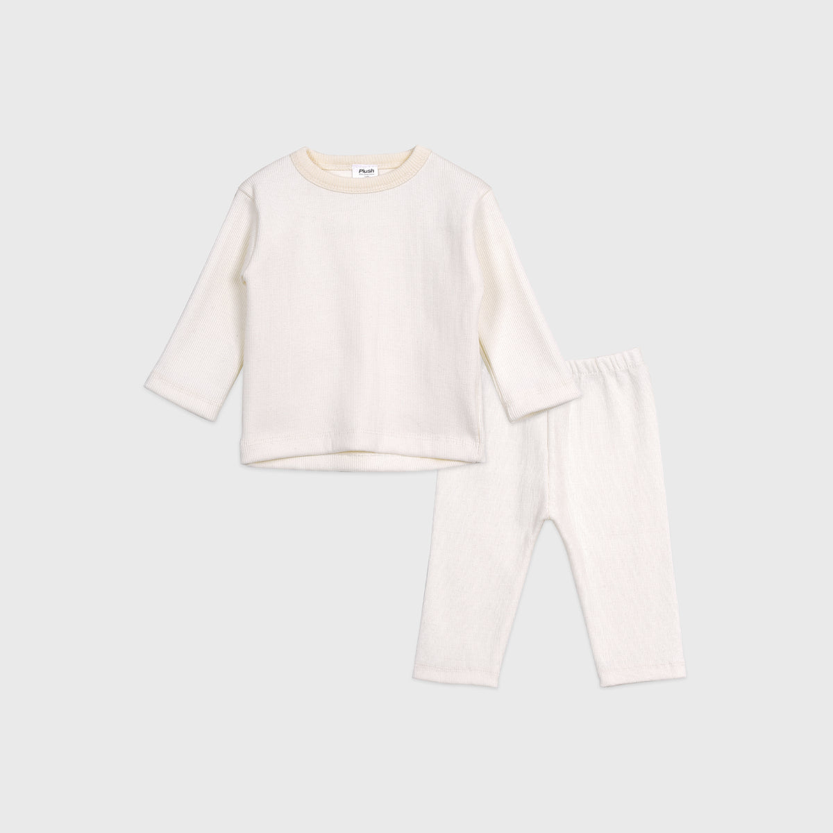 Plush Round Neck Style Ribbed Knit Sweat Set - White – Nifty.pk