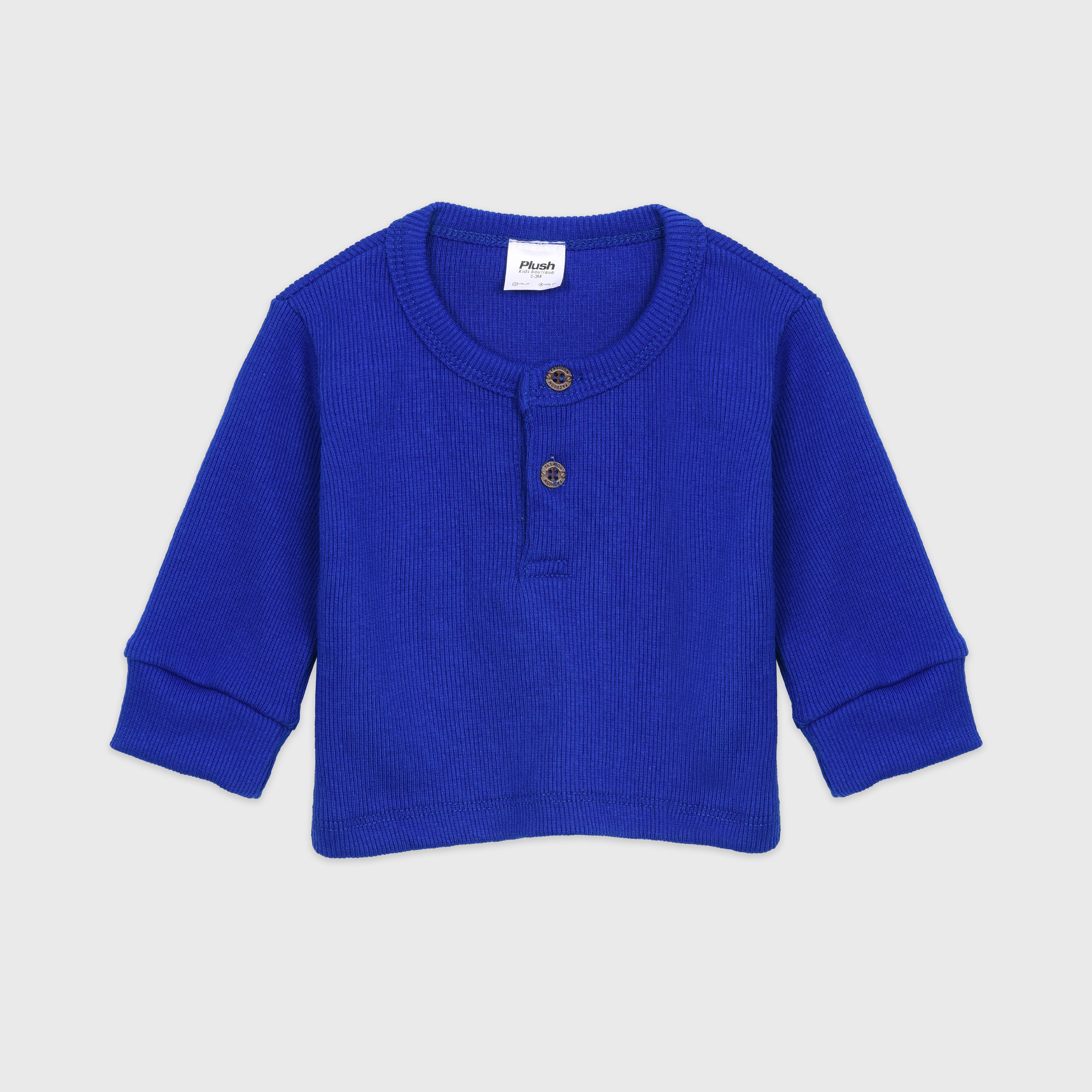 Plush Round Neck Style Ribbed Knit Basic Set - Royal Blue