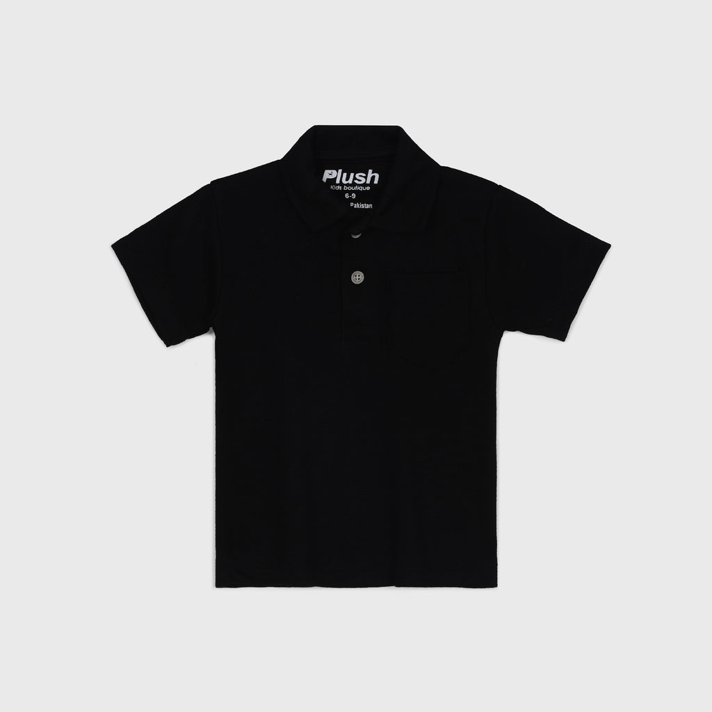 Plush-Baby Plaid Polo Shirt & Shorts-Black