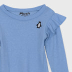 Plush-Waffle Textured Girls Frill PJ sets - Sky Blue