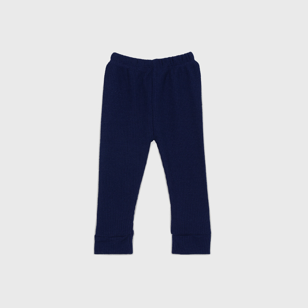 Plush-Waffle Textured Girls Frock Set- Navy
