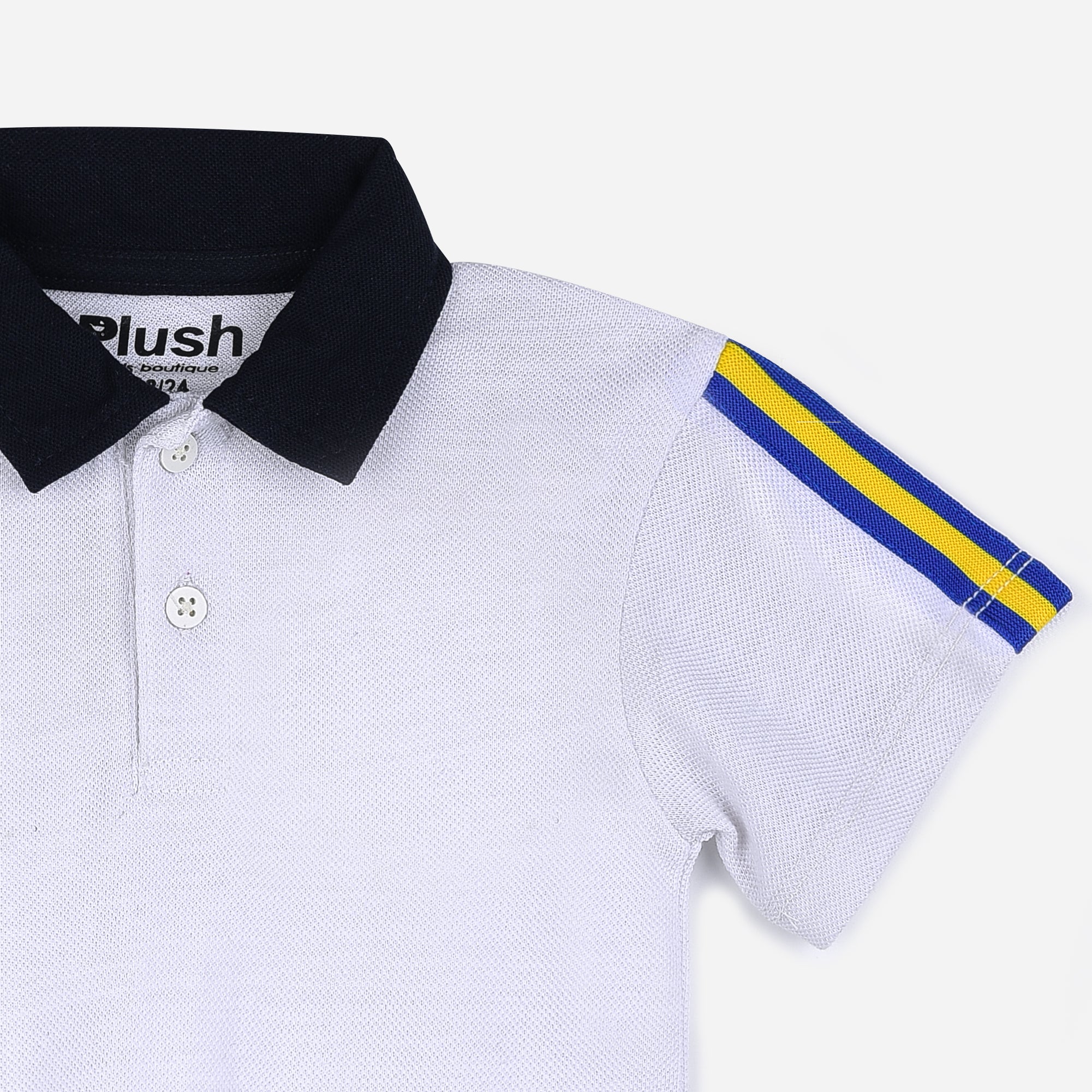Plush-Baby Plaid Polo Shirt & Shorts-Blue/White