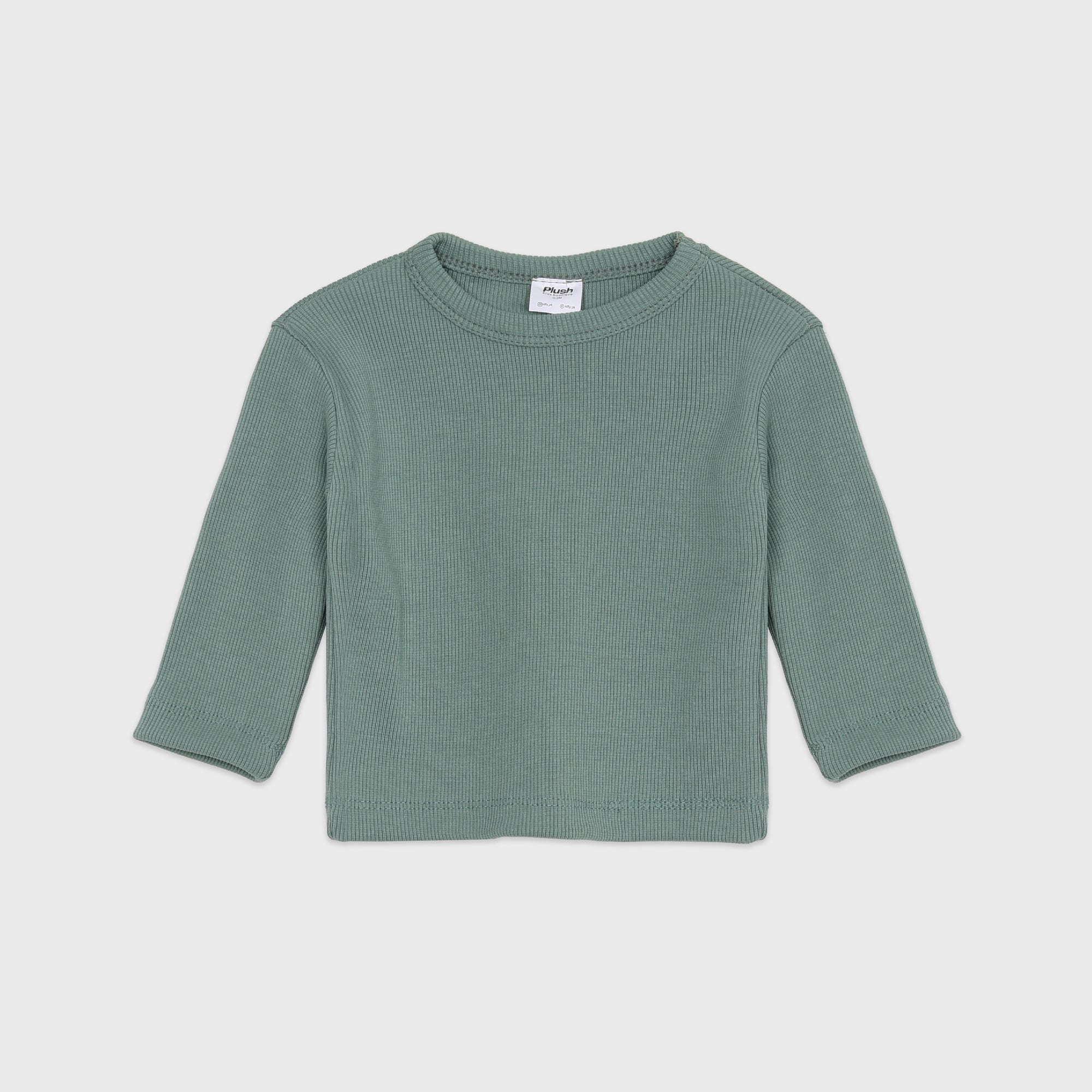 Plush Round Neck Style Ribbed Knit Sweat Set - Green