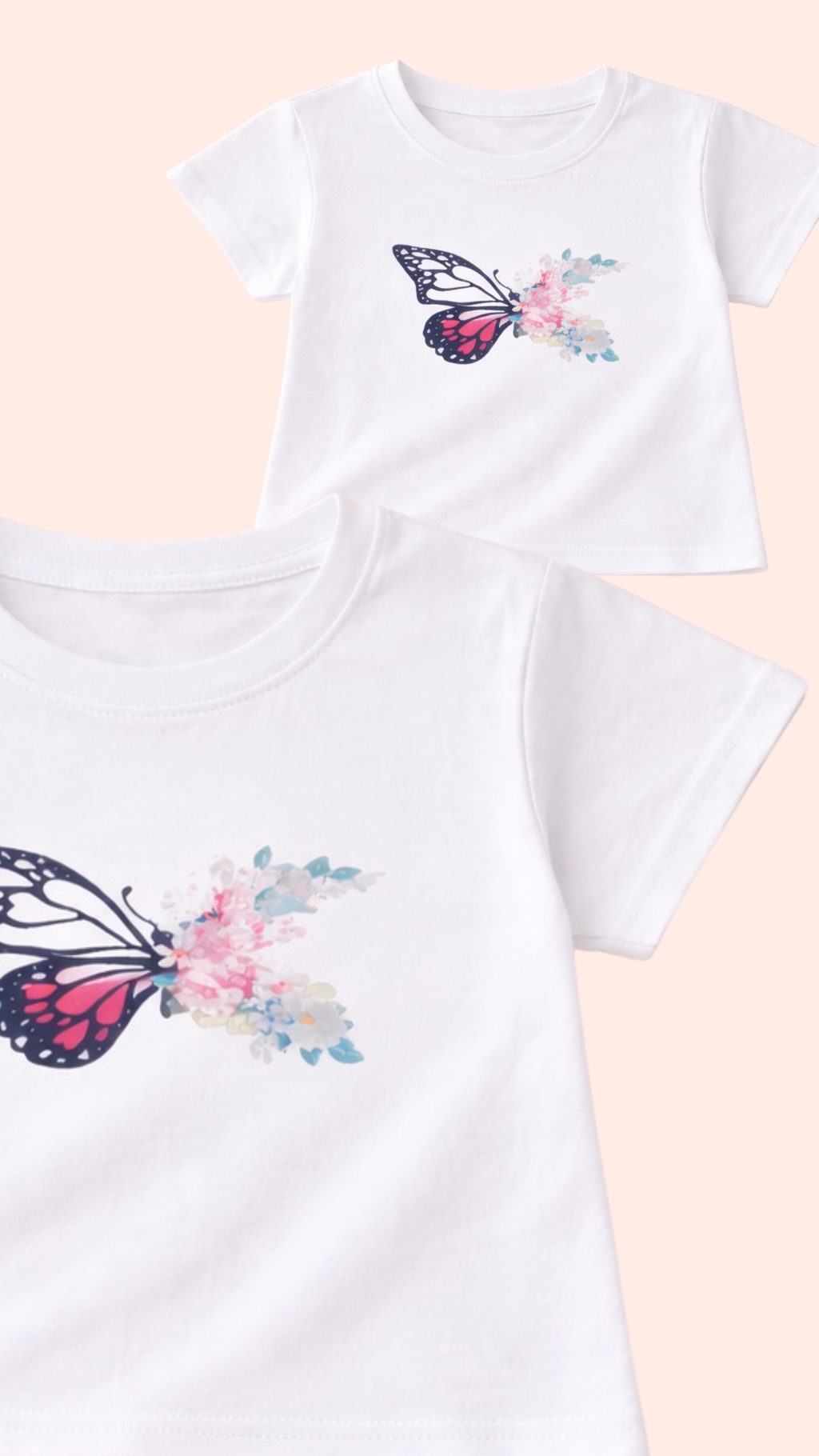 Girls pink shorts set with butterfly print t-shirt