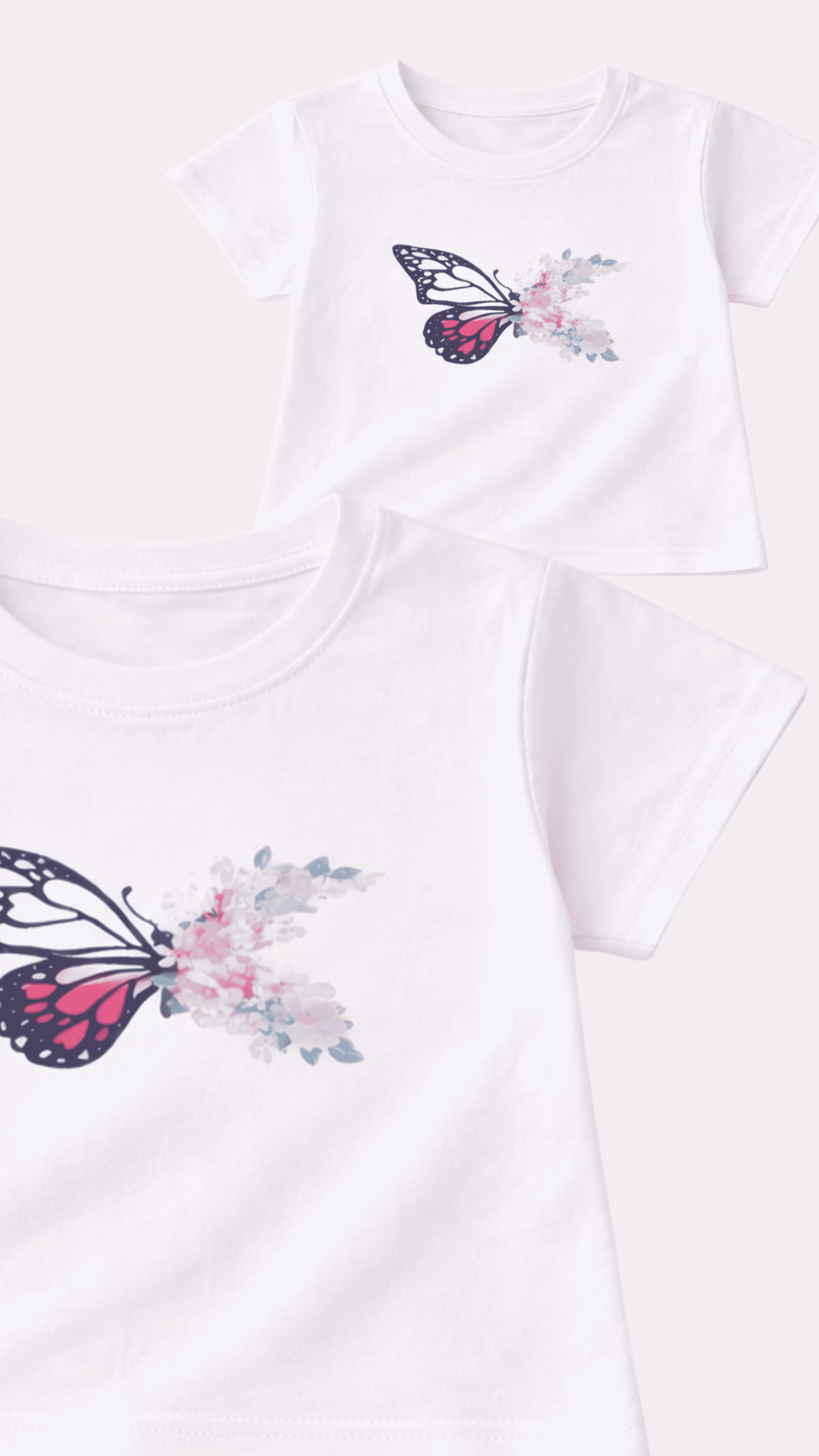 Girls pink shorts set with butterfly print t-shirt