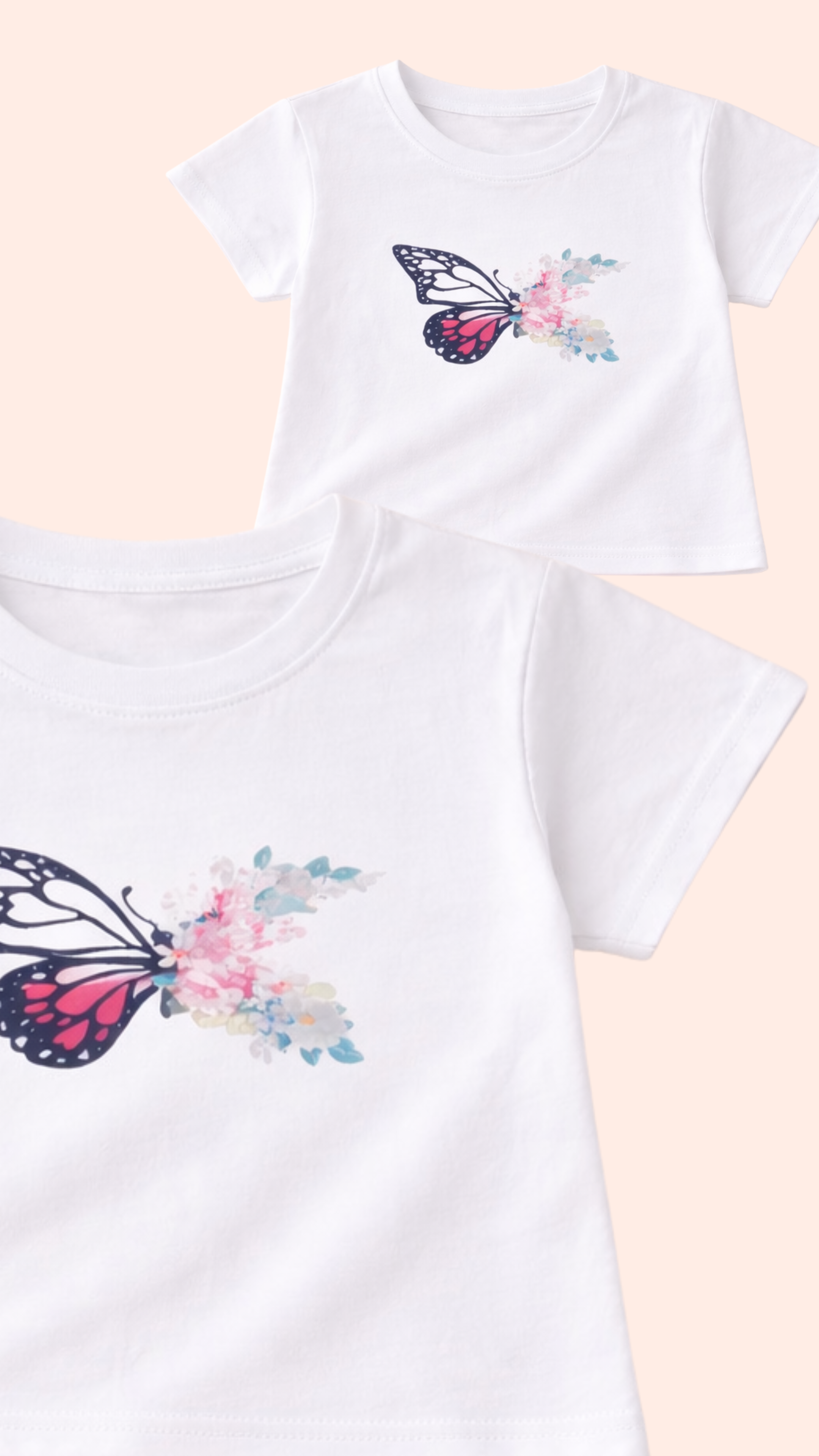 Girls pink shorts set with butterfly print t-shirt