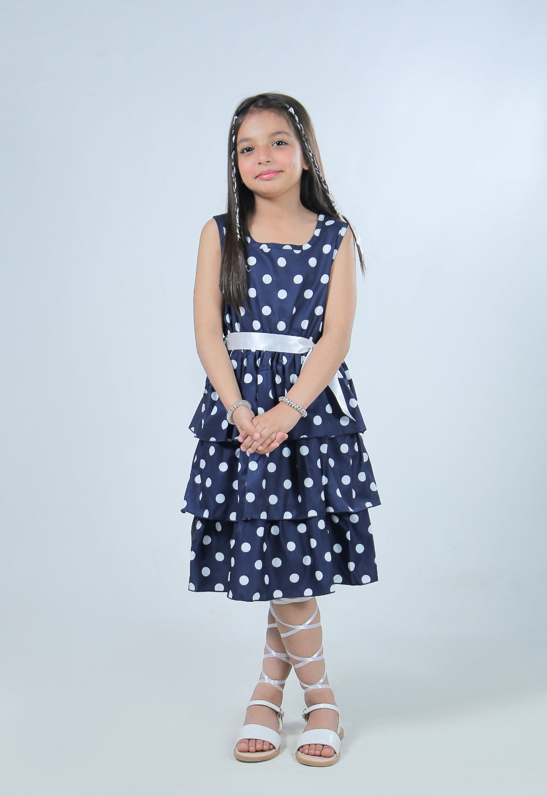 PatPat 2pcs Kid Girl Polka dots Sleeveless Layered Dress & Belt