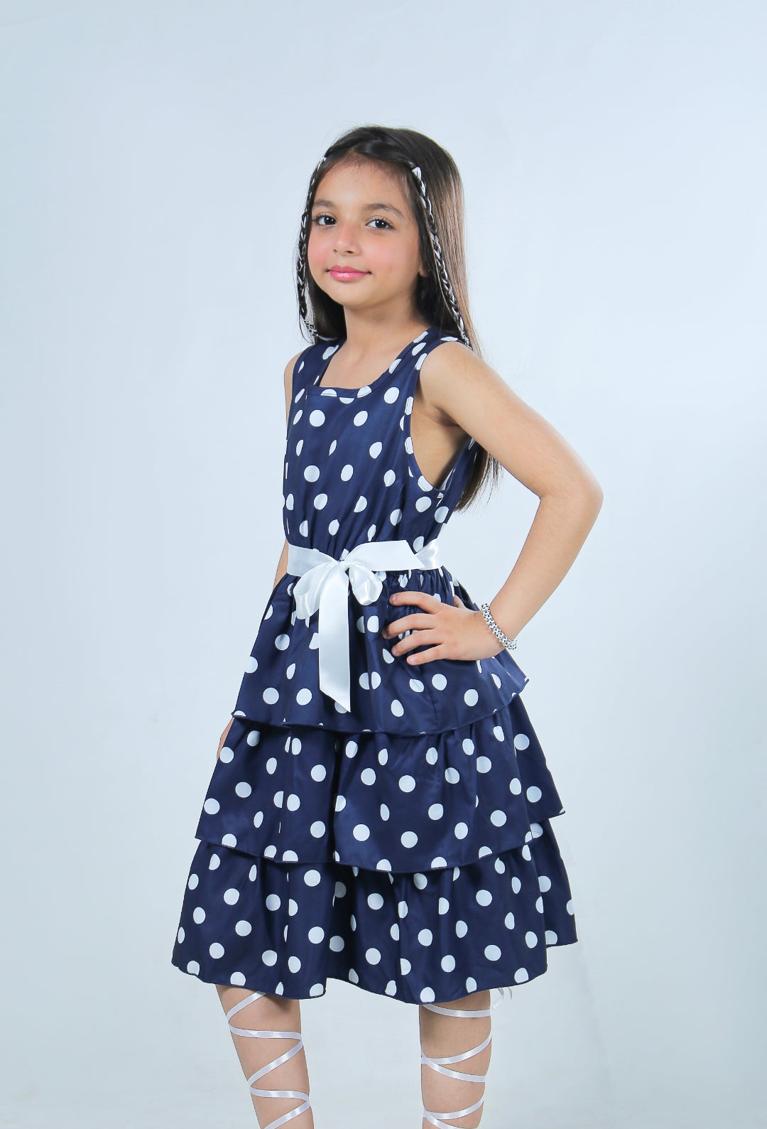 PatPat 2pcs Kid Girl Polka dots Sleeveless Layered Dress & Belt