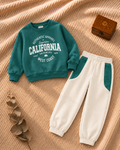 Kids teal California print fleece sweatshirt and cream jogger set