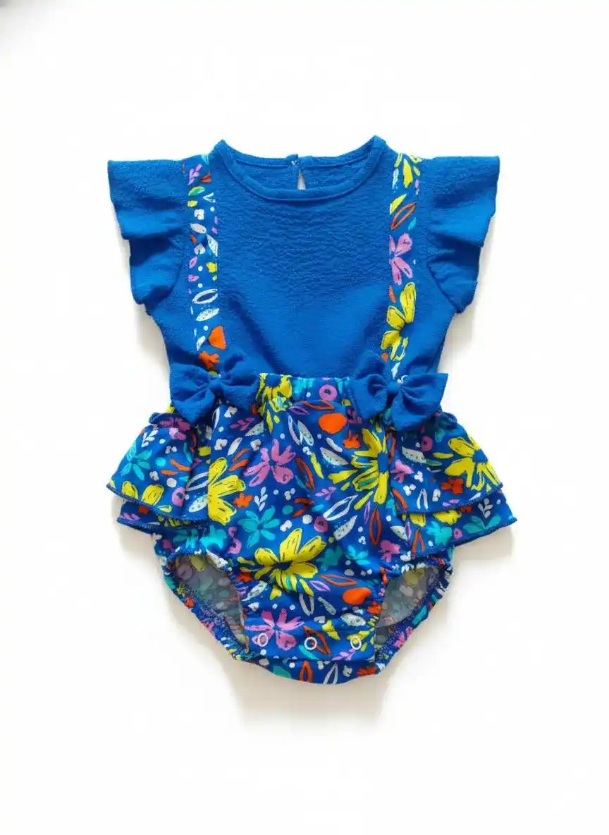 MINI AURA Girls Printed Frill Romper ( Contrast ) – Royal Blue