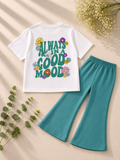 Girls Mint Green "Good Mood" T-Shirt & Flapper Trouser Set