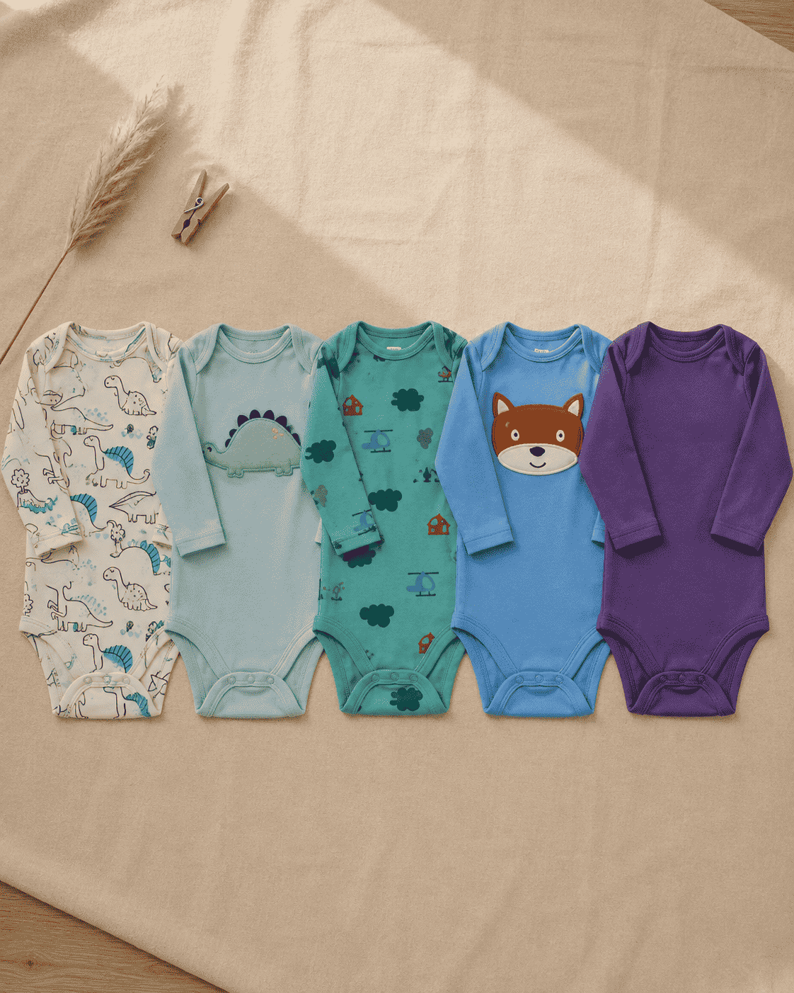 Baby Boy Printed Bodysuits Pack of 5