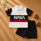 Plush-Baby Plaid Polo Shirt & Shorts-White-Black