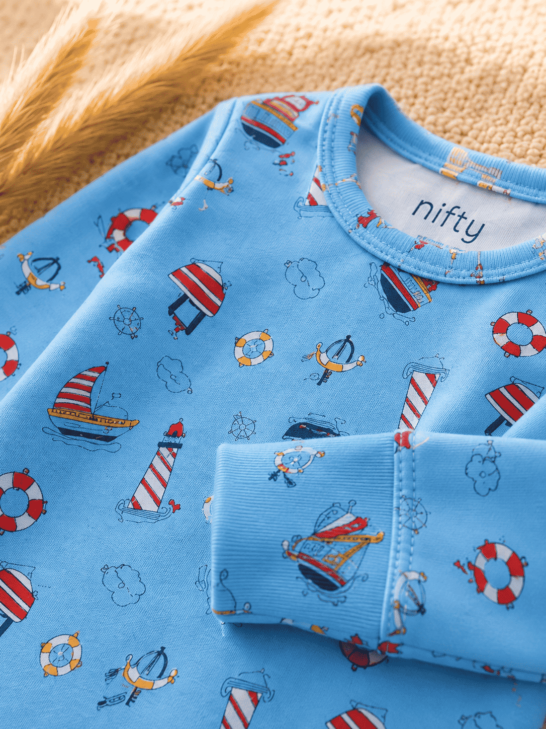 Baby Nautical Print Romper | Blue Long Sleeve Jumpsuit