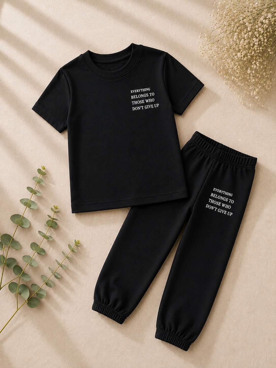 Girls Black T-Shirt & Cuffed Trouser Co-ord Set