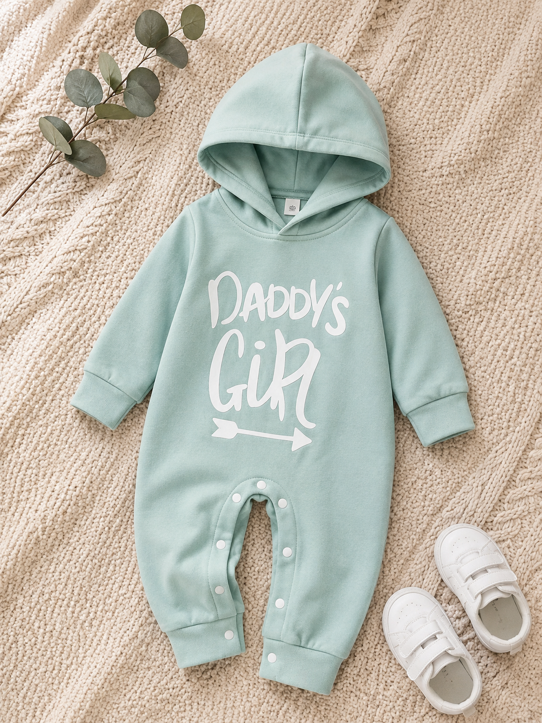 Plush-Hoodie Romper - Daddys girl in Green