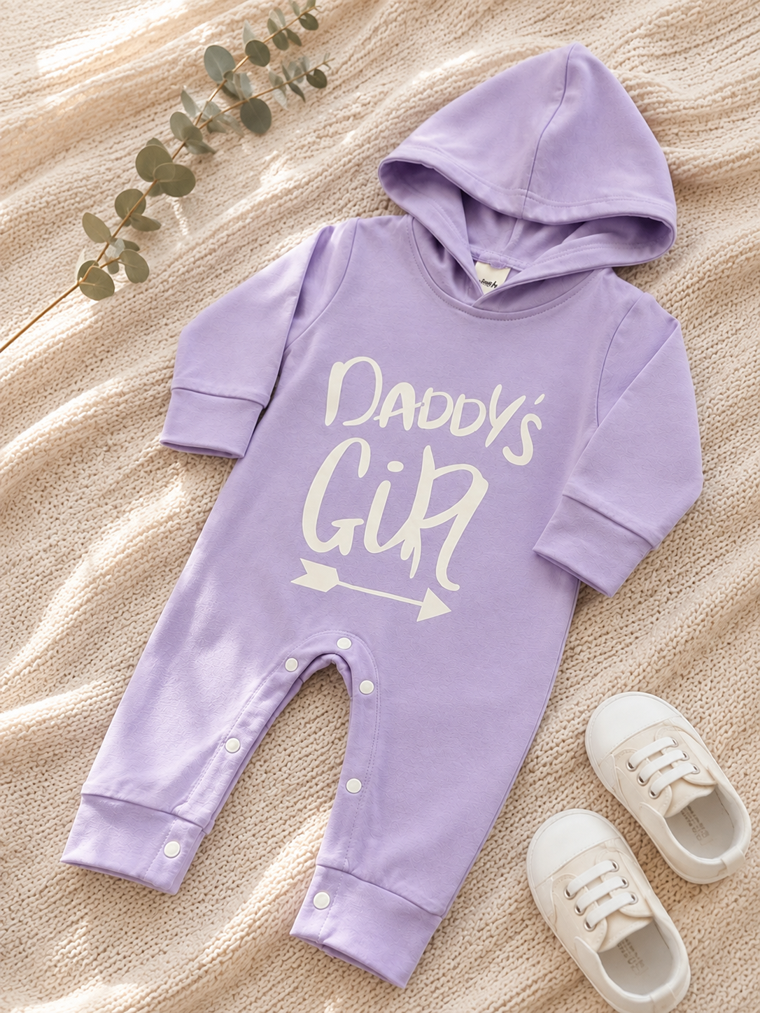 Plush-Hoodie Romper - Daddys girl in lavender