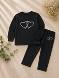 Girls Black Heart Print T-Shirt & Trouser Set