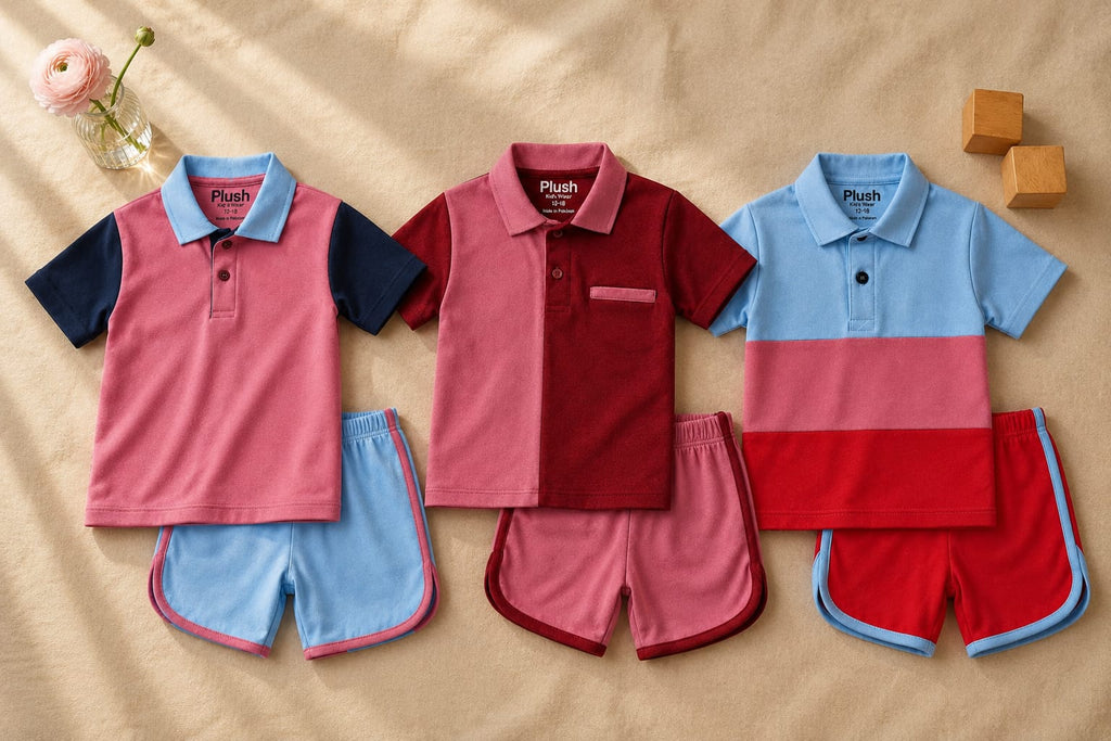 Toddler boy color block polo shirt jersey shorts set 3 pack
