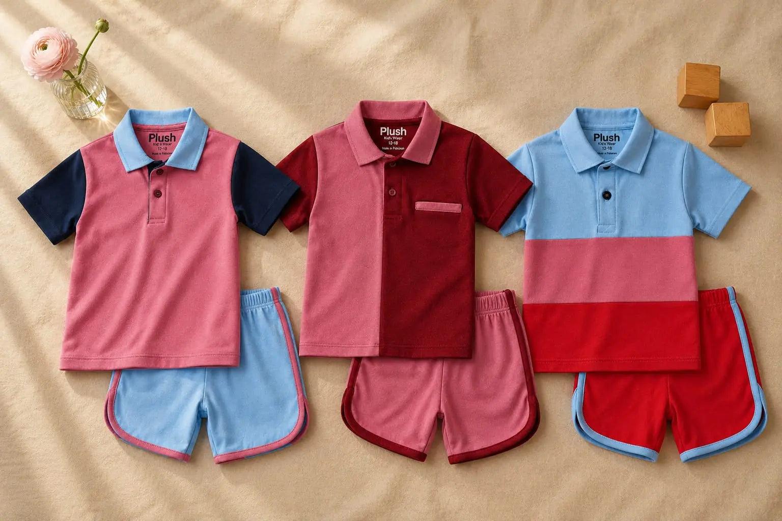 Toddler boy color block polo shirt jersey shorts set 3 pack
